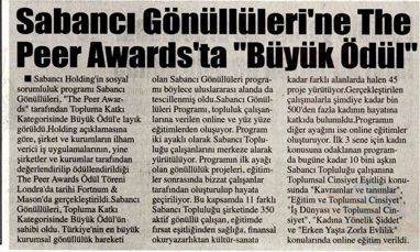 Sabancı Gönüllüleri'ne The Peer Awards'ta Büyük Ödül